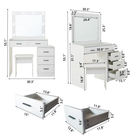 White Color Adjustable Dressing Table With 4 Drawers