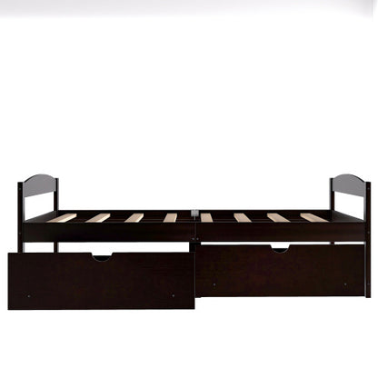 Twin Size Platform Bed, With Two Drawers, Espresso