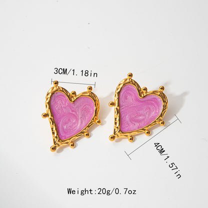 Sweet Magic Purple Love Stainless Steel Retro Fashion Ear Studs Girl Beautiful Love Jewelry Earrings For Women