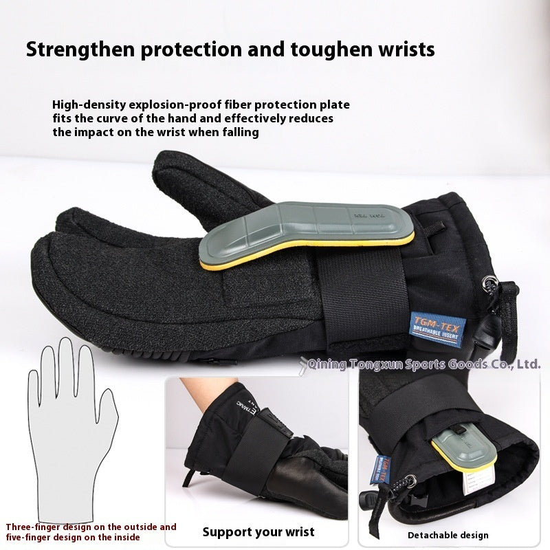 Veneer Silky Kevlar Ski Gloves Three Finger Waterproof And Hard-wearing Ski Mitten