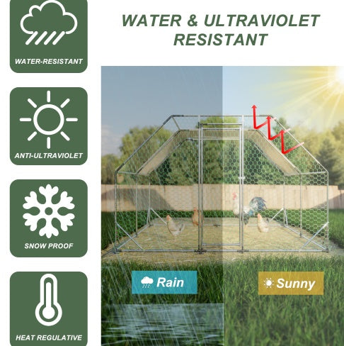 10 Ft. X 13 Ft. Galvanized Large Metal Walk In Chicken Coop Cage Farm Poultry Run Hutch Hen House