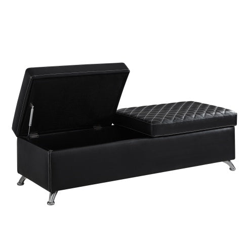 56.7 Bed Bench With Storage Black Leather