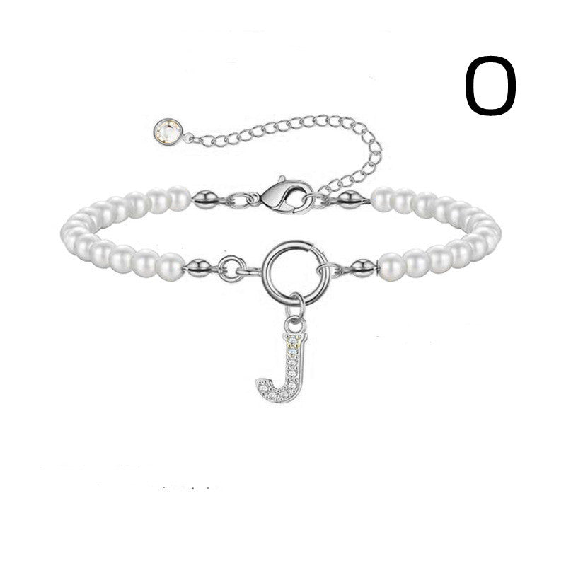 2024 New Fashion Toggle Clasp Initial Bracelet Women A-Z Letter Pendant 6mm Pearl Bracelet For Women Jewelry Gift