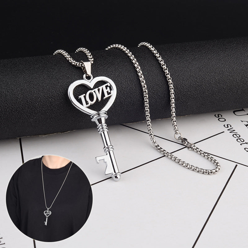 Stainless Steel Necklaces Sweet Heart Key Pendants Choker Chain Korean Fashion Jewelry For Women Jewelry Gifts