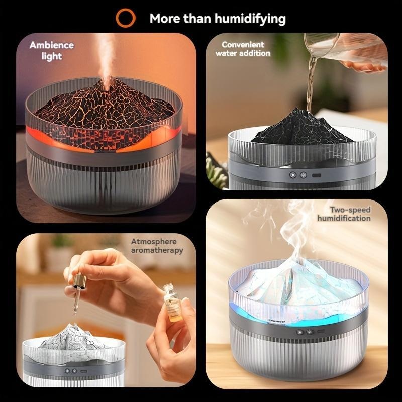 2 Color LED Mood Simulation Volcano Flame Light Humidifier -2L Large Capacity, Aromatherapy Diffuser With Timer, Auto Shutoff, Ultra Quiet Operation, Suitable For Bedroom, Office, Living Room Portable