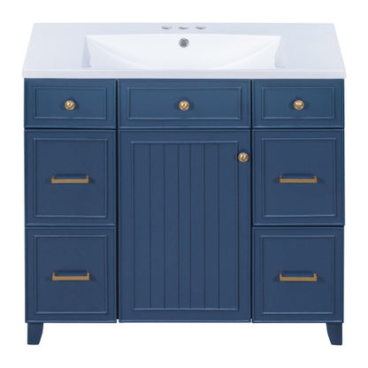 36  Bathroom Vanity Cabinet With Sink Top Combo Set, Navy Blue, Single Sink, Shaker Cabinet With Soft Closing Door And Drawer