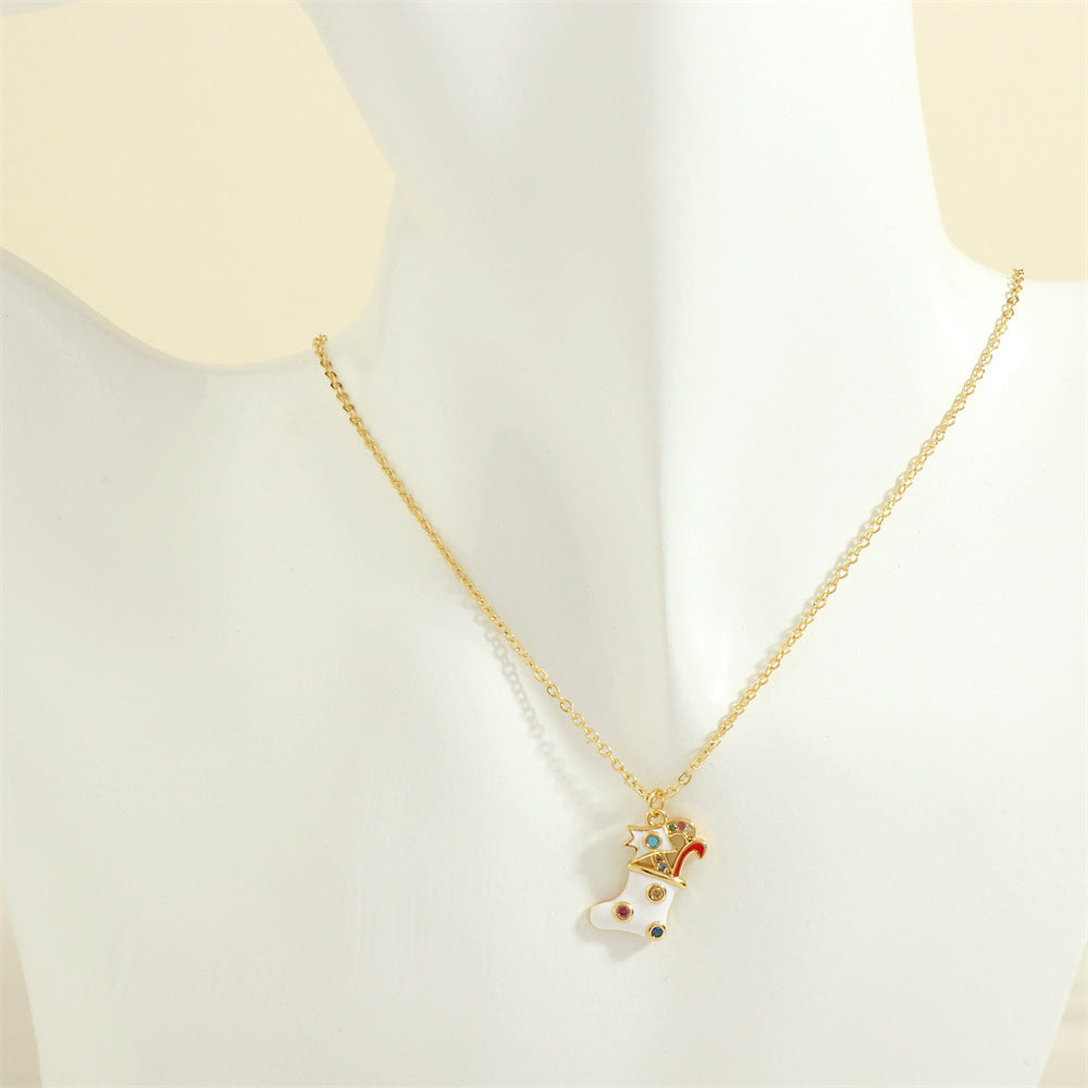 Christmas Tree Santa Claus Elk Snowman Oil-drop Necklace With Colored Rhinestones Ins Festival Clavicle Chain Necklace For Women Jewelry