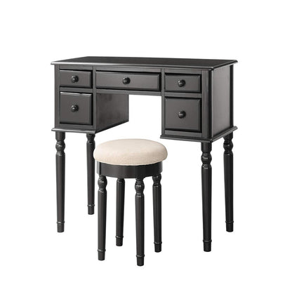 Vanity Table Set with Mirror and Stool, 5 Drawers Makeup Dressing Table with Cushioned Stool