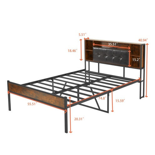 Bed Frame With Storage Headboard USB Charging Station,Metal Platform Bed Frame Full Size No Box Spring Needed,Noise-Free