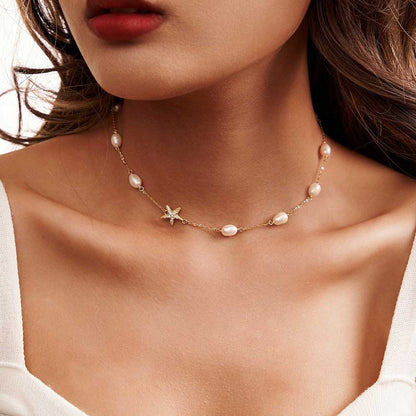 Sterling Silver Freshwater Pearl Starfish Beach Necklace Jewelry Women's Fashion Necklace For Women Party Jewelry