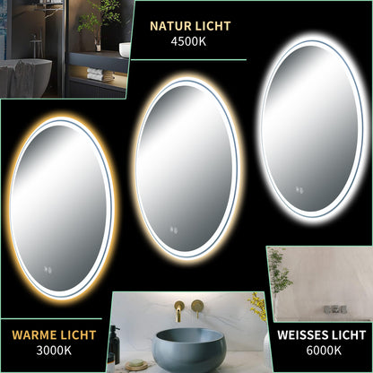 Bathroom Mirror Black Twin Star Dual Light Strip Circular 60cm