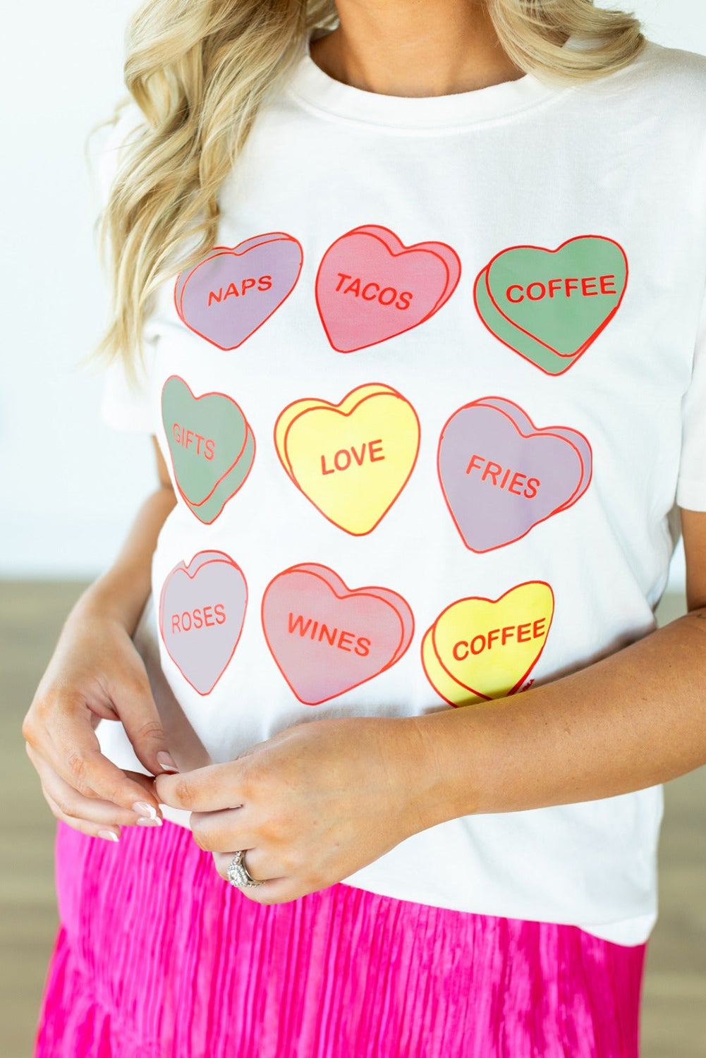 White Valentines Slogan Hearts Printed Casual T Shirt