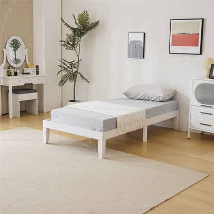 Basic Bed Frame Washed White Wooden Bed