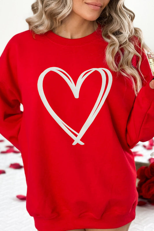 Red Double Heart Print Valentines Drop Shoulder Sweatshirt