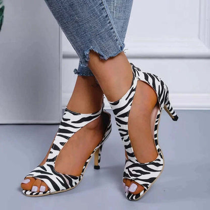 Women's Zippered High Heeled Fish Beak Sandals