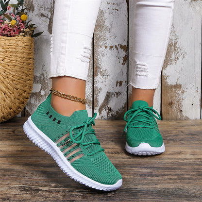 Casual Lace-up Mesh Sneakers Breathable Flying Woven Round Toe Walking Running Sports Shoes