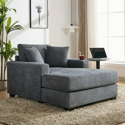 43.5 Oversized Chaise Lounger Modern Style Sofa Couch ,with Pillows, Charge Station  Cup Holders, Chenille Fabric