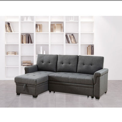 Dark Gray Linen Reversible Sleeper Sectional Sofa With Storage Chaise