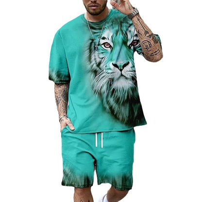 Tiger Summer 3D Printing Sports Leisure Vacation T-shirt Shorts Set