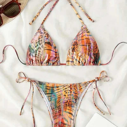 Women's minimalist printed split swimsuit set