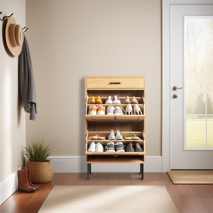 2 Buckets With A Drawstring, Rattan Face, Iron High Foot Shoe Cabinet