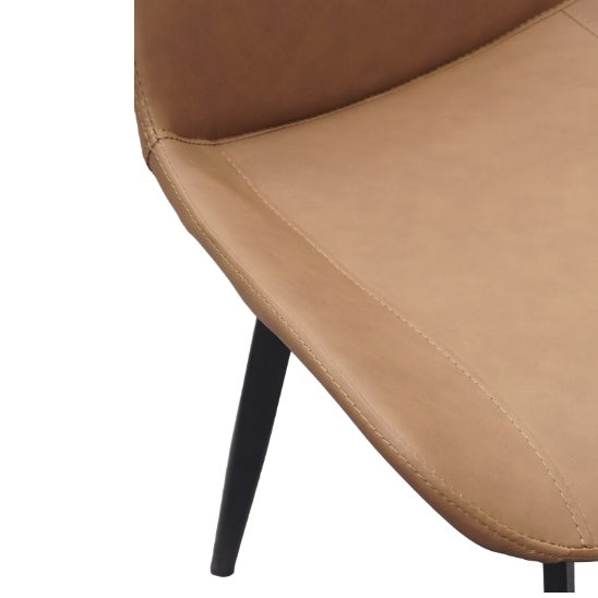 Brown PU Leather Dining Chair With Metal Legs, Modern Upholstered Chair Set Of 4 For Kitchen