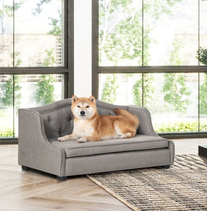 Robin 35 Tufted Wingback Pet Sofa Bed, Medium, Uptown Gray Stain Resistant High Performance Polyester