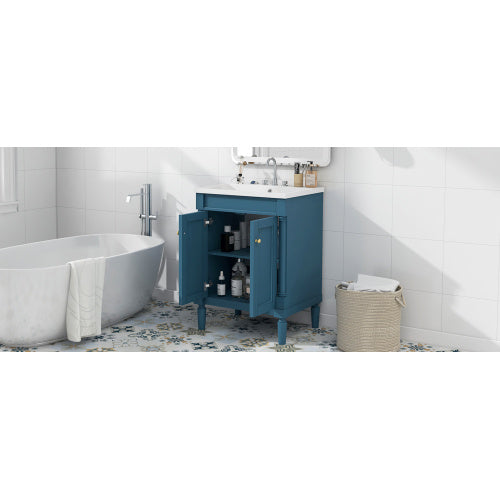 24  Bathroom Vanity With Top Sink, 2-Tier Modern Bathroom Storage Cabinet, Single Sink Bathroom Vanity, Large Storage Shelves