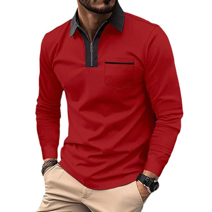 2024 Autumn Mens Long Sleeve Zipper Polo Shirts Casual Lapel Collar Zip Up Henley Shirts Cotton Sports Golf Tennis T-Shirts With Pockets