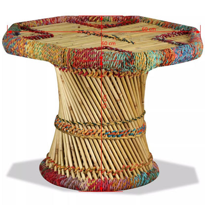 vidaXL Coffee Table Bamboo with Chindi Details Multicolour