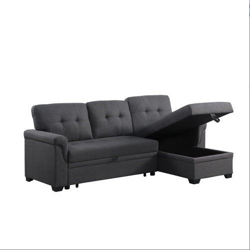 Dark Gray Linen Reversible Sleeper Sectional Sofa With Storage Chaise