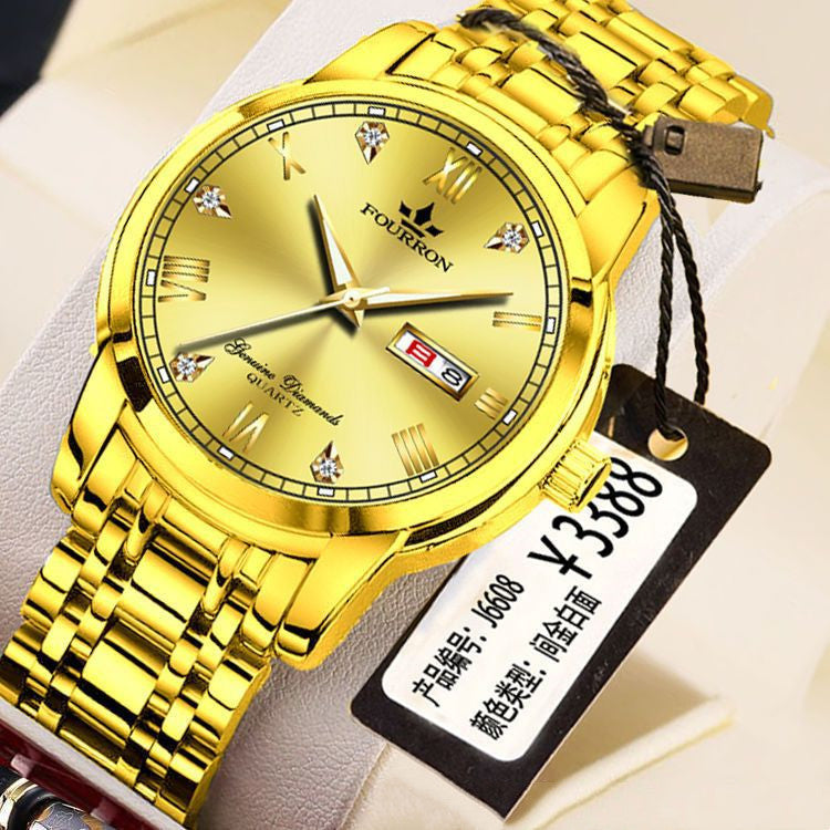 New Luminous Double Calendar Quartz Stainless Steel Waterproof Men's Watch With Watch