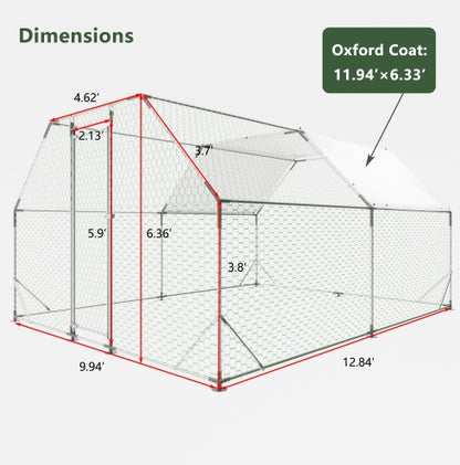 10 Ft. X 13 Ft. Galvanized Large Metal Walk In Chicken Coop Cage Farm Poultry Run Hutch Hen House
