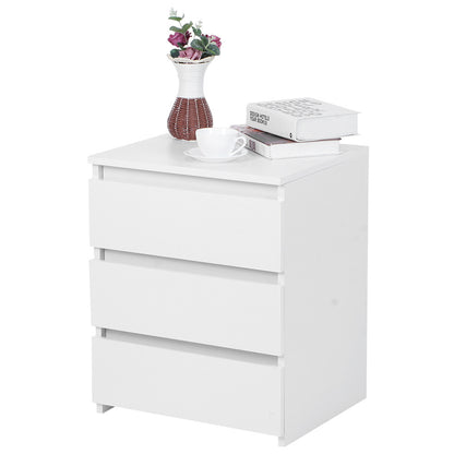 White Modern Bedside Table Cabinet Nightstand with 3 Storage Drawers Bedroom Furniture