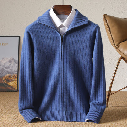 Pure Wool Sweater Men's Lapel Full Zipper