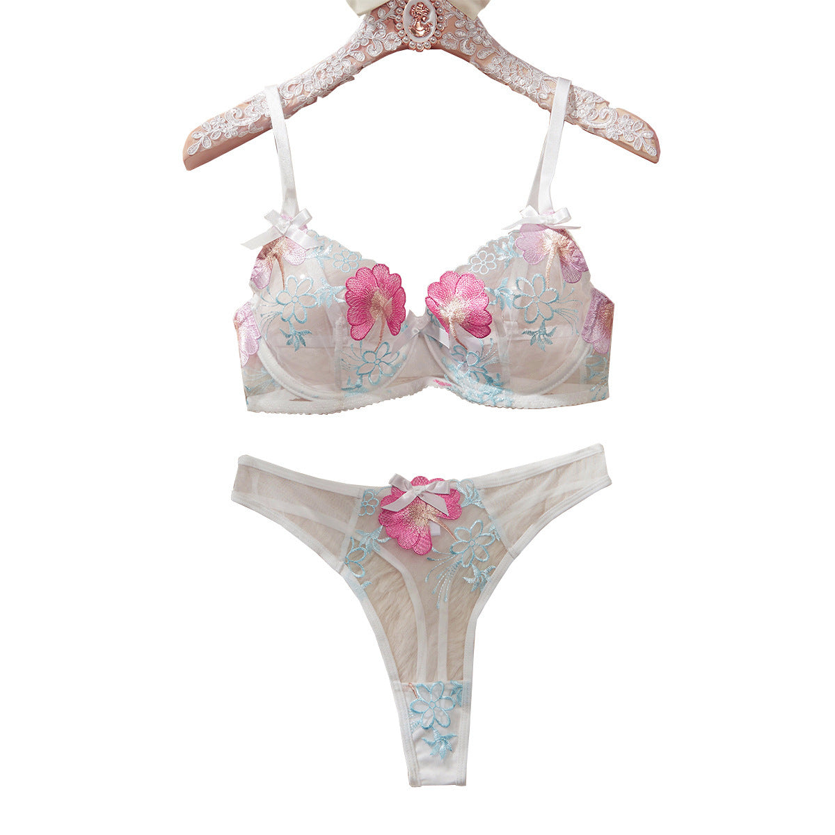 Bow Flower Embroidered Underwear Women