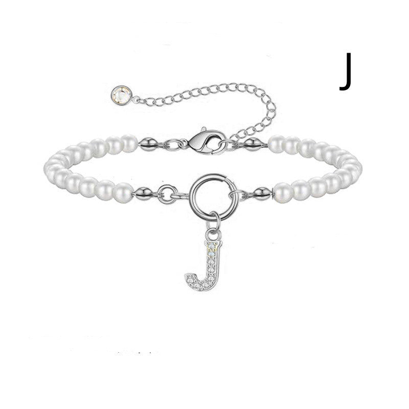 2024 New Fashion Toggle Clasp Initial Bracelet Women A-Z Letter Pendant 6mm Pearl Bracelet For Women Jewelry Gift