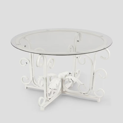 Round Tempered Glass Coffee Table With Metal Leaf Base, Casual Cocktail Table With Tempered Glass Top