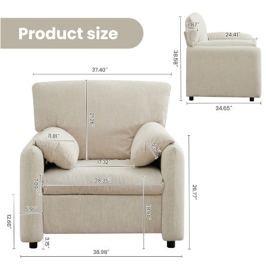 Contemporary Chairs, Oversized Chenille Armchairs, Comfortable Upholstered Single Lounge Armchairs