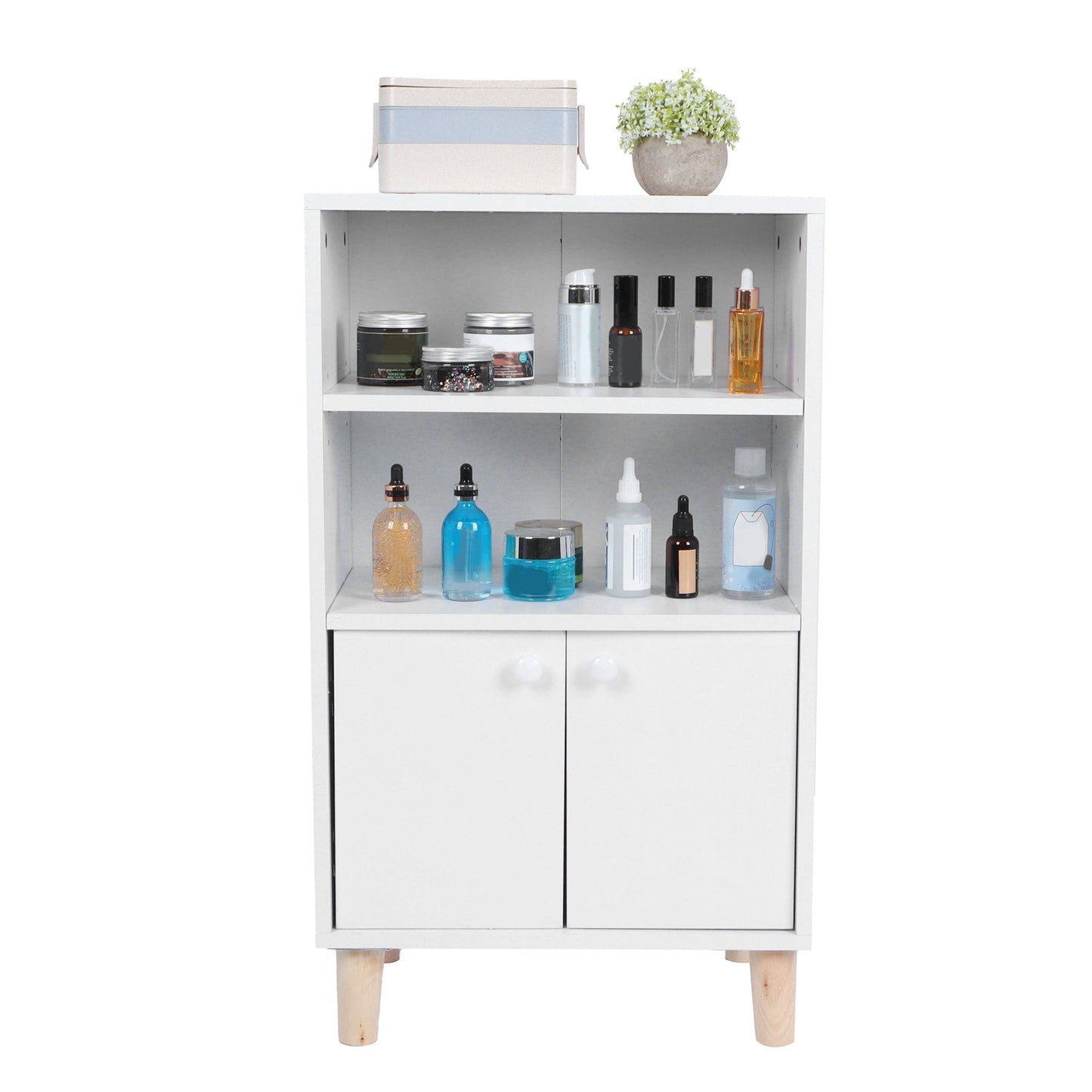 Bathroom Cabinet Multifunction MDF Wood Floor Cabinet with 2 Shelf Home Furnitures