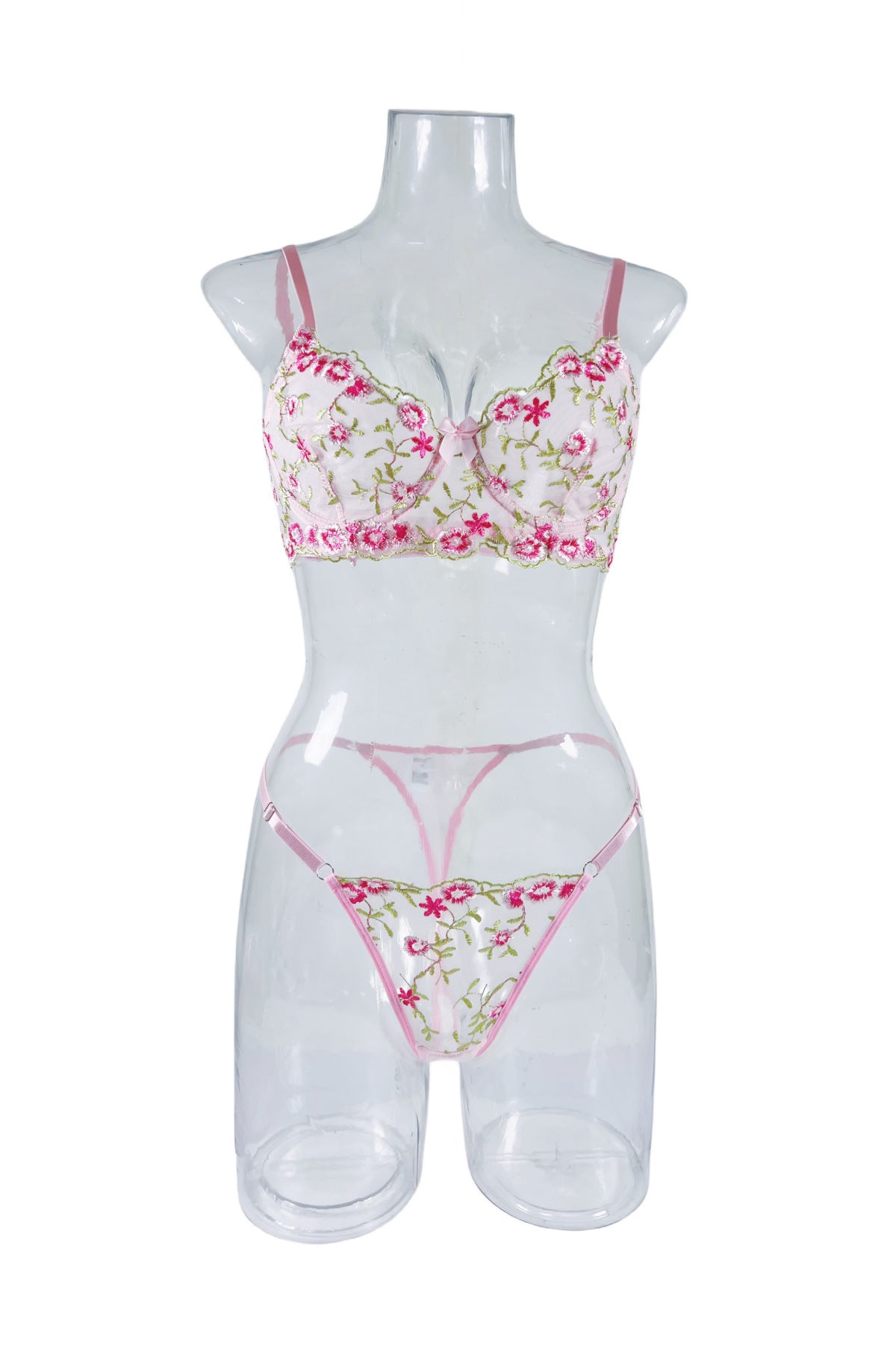 Women's Fashionable Printed Embroidered See-through Underwear Suit