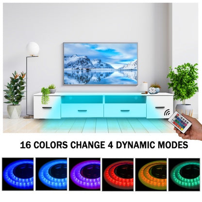 White TV Stand For Living Room, Modern Entertainment Center Stand For TV Up To 90 Inch, Large Led TV Stand With 4 Storage Drawers, High Glossy Waterproof TV Console, TV Table Media Furniture