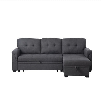 Dark Gray Linen Reversible Sleeper Sectional Sofa With Storage Chaise