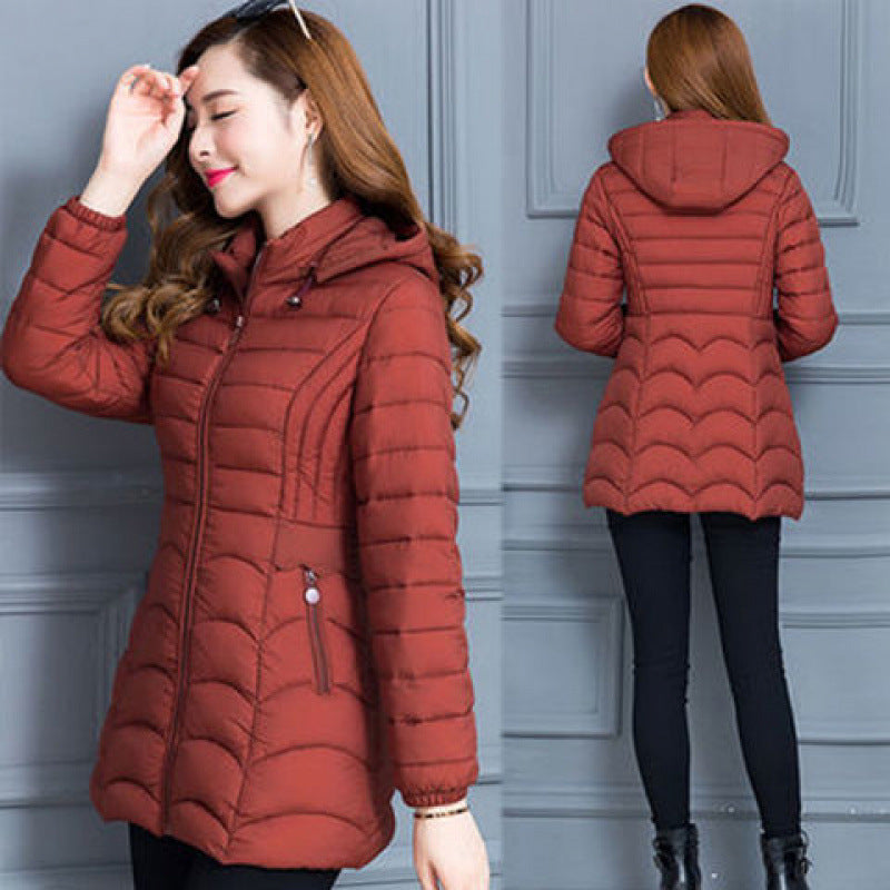 Women's Mid-length Simple Slim-fit Figure Flattering Mid-length Cotton-padded Coat