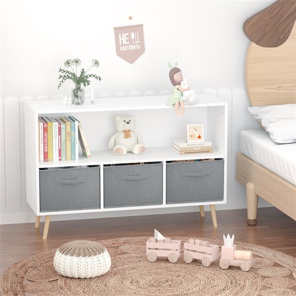 Children's Bookcase With Foldable Fabric Drawers, Children's Book Display, Toy Storage