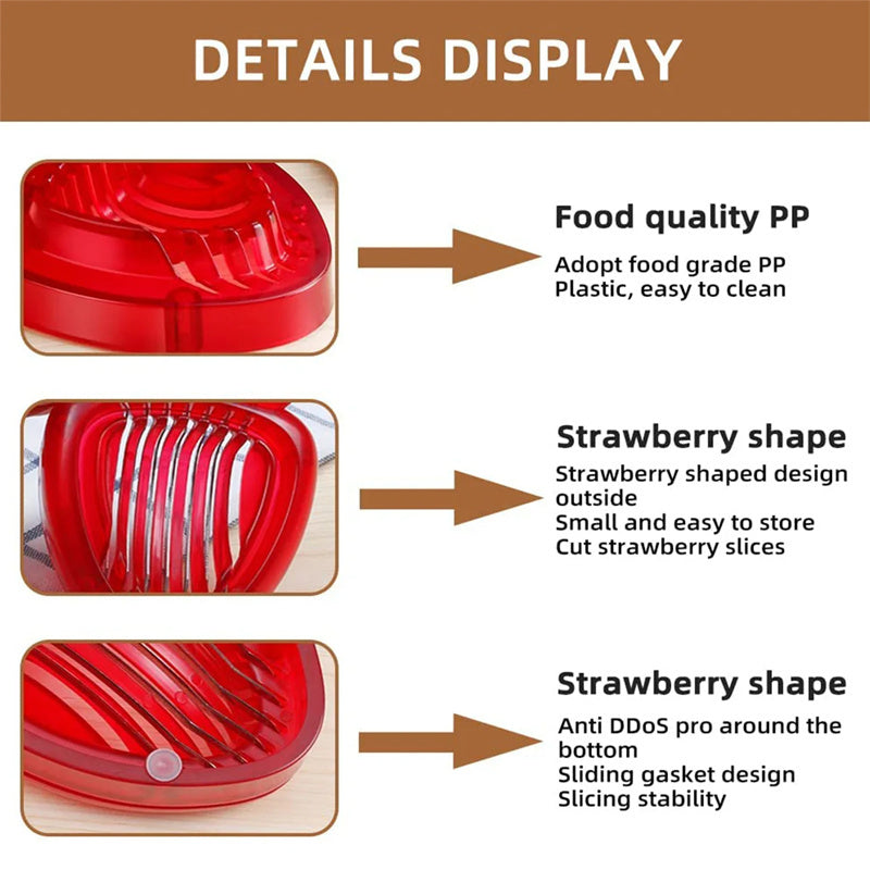 Red Strawberry Slicer Plastic Fruit Carving Tools Salad Cutter Berry Strawberry Cake Decoration Cutter Kitchen Gadgets