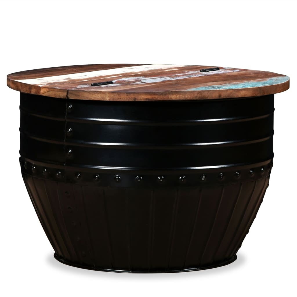 vidaXL Coffee Table Solid Reclaimed Wood Black Barrel Shape