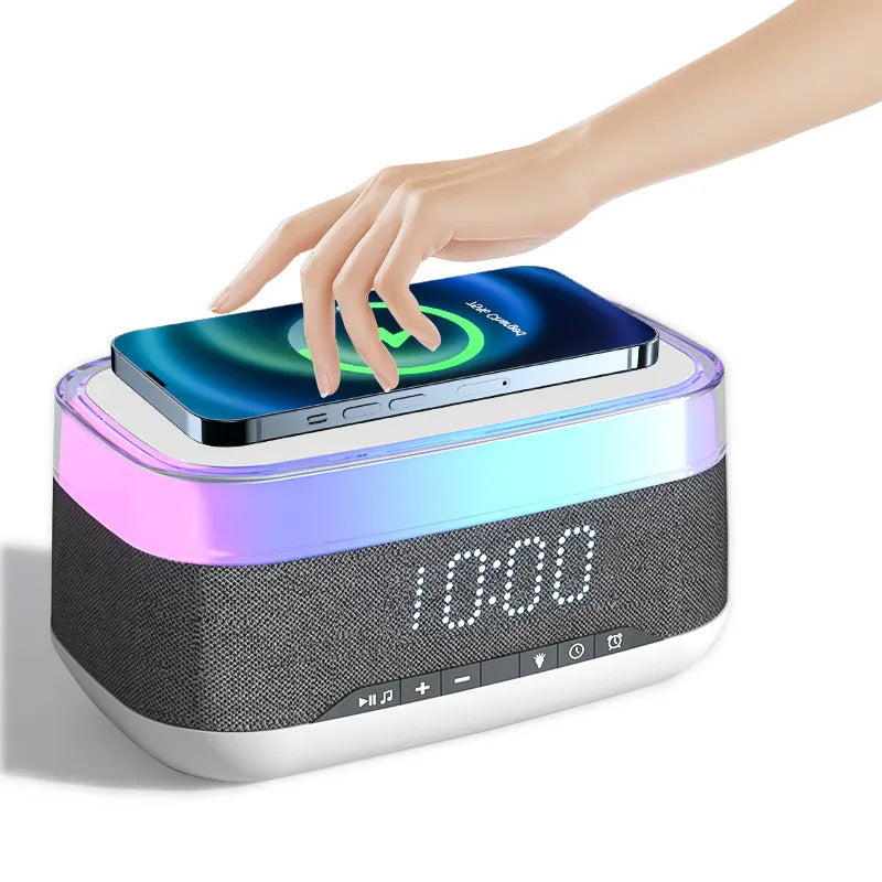 Intelligent Multifunctional Alarm Clock Bluetooth Speaker Wireless Charger Fast Charge Clock Atmosphere Night Light Home Decor