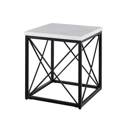 Skyler - Square End Table With Marble Top - White