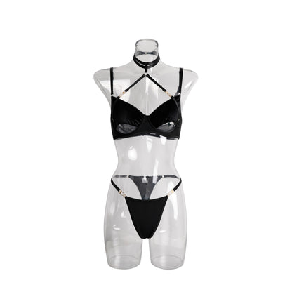 Women's Minimalist Casual Black Patchwork Split Underwear